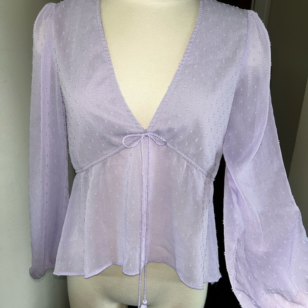 Allegra K Light Purple V-Neck Blouse